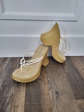 Vintage Y2K Platform Thong Heels Boho Festival Sandals White Womens 7 Bonnibel